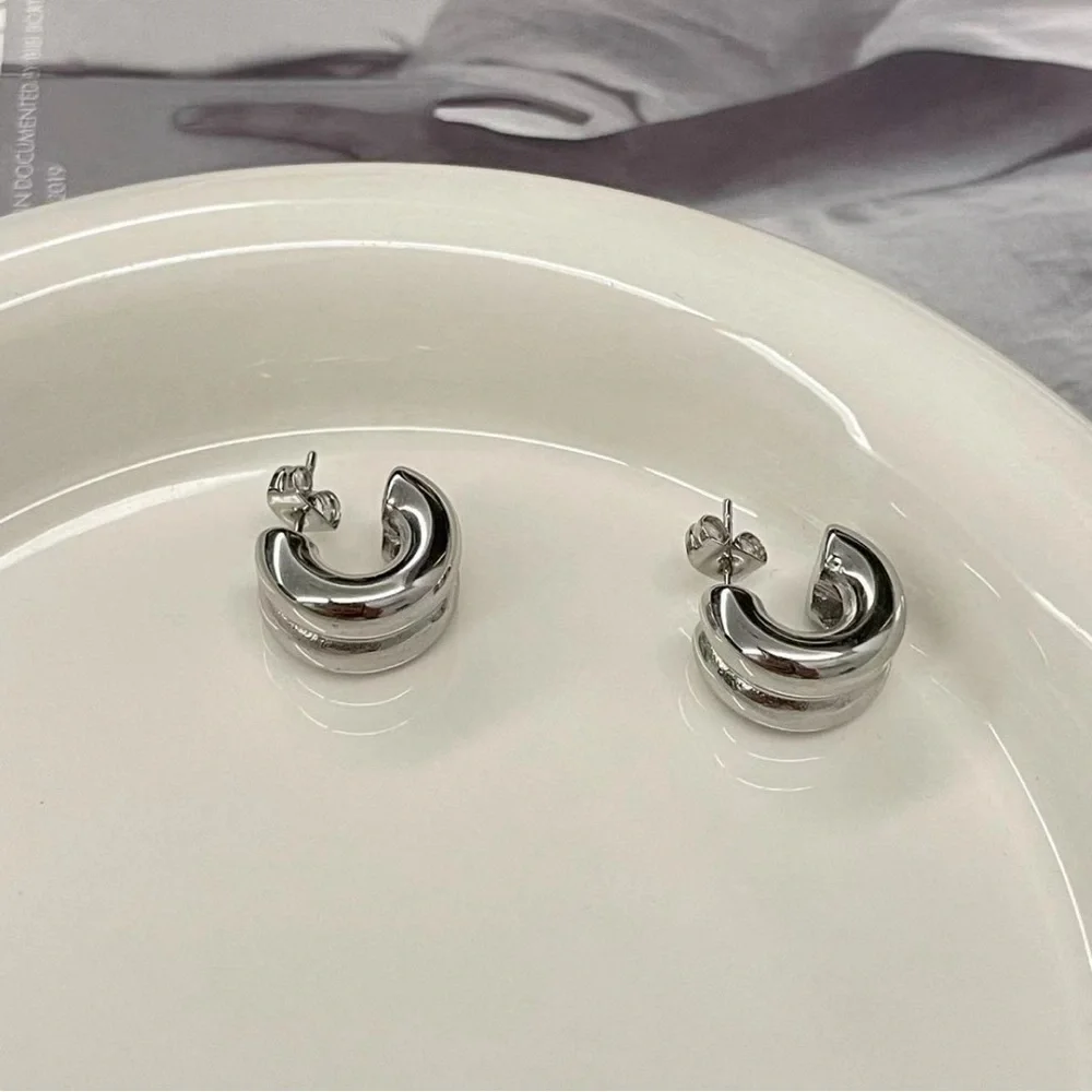Silver Chunky Mini Hoop Earrings*Everyday Hoops*Waterproof Earrings*ML - Picture 5 of 7